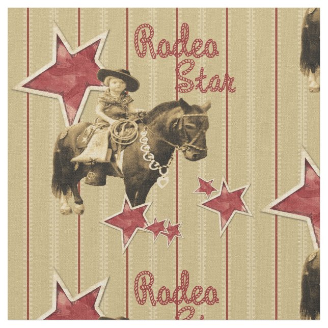 Vintage Cowgirl Rodeo Star Western Fabric (Close Up)