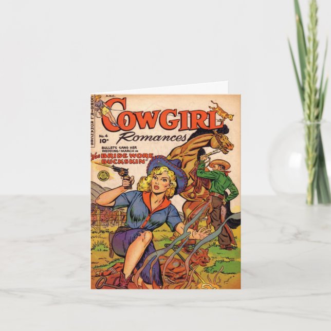 Vintage Cowgirl Romances Comic Book Note Card (Front)