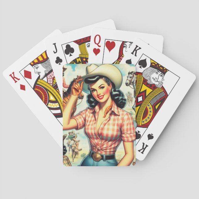 Vintage Cowgirl Seamless Illustration Playing Cards (Back)