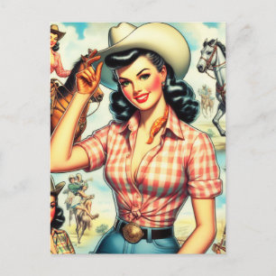 Vintage Cowgirl Seamless Illustration Postcard