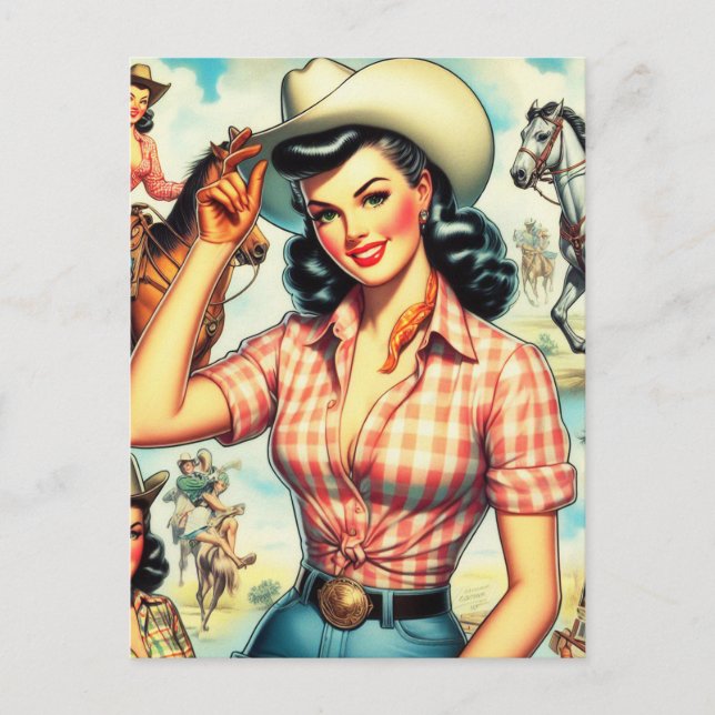 Vintage Cowgirl Seamless Illustration Postcard (Front)
