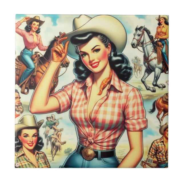 Vintage Cowgirl Seamless Illustration Tile (Front)