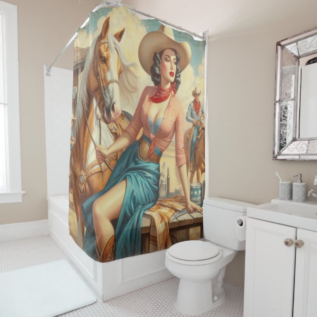 Vintage Cowgirl Shower Curtain (In Situ)