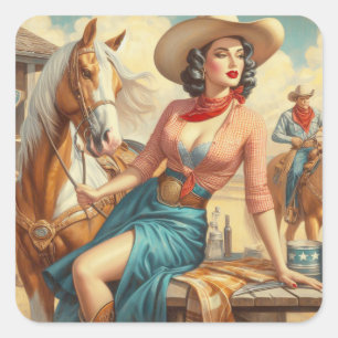 Vintage Cowgirl Square Sticker