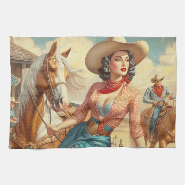 Vintage Cowgirl Tea Towel (Horizontal)