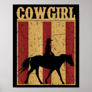 Vintage Cowgirl Western Horse And Rider Silhouette Poster