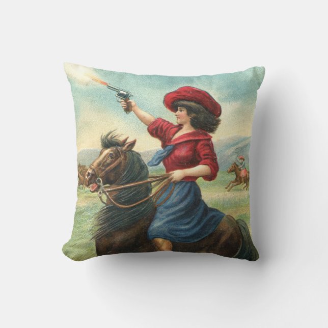 Vintage Cowgirl "Whoop It Up" Pillow (Front)