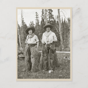 Vintage Cowgirls in Chaps Photo 1920s Postcard