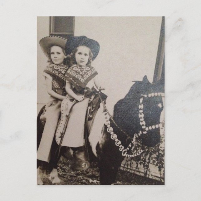 VINTAGE COWGIRLS LITTLE GIRLS ON PONY POSTCARD (Front)