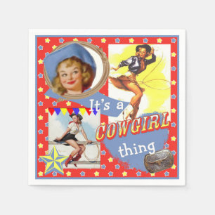 Vintage Cowgirls Roping Western Party Napkin