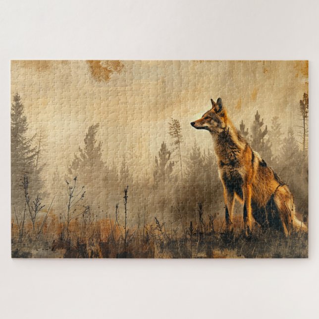 Vintage Coyote Autumn Landscape 20x30 Jigsaw Puzzle (Horizontal)