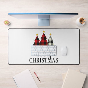 Vintage Cozy Merry Christmas Plaid Tree Seasonal Desk Mat