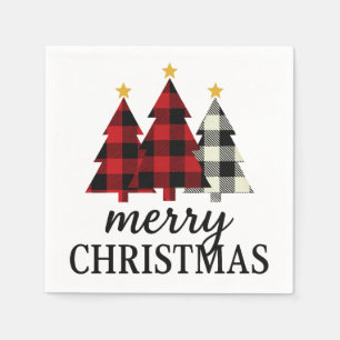 Vintage Cozy Merry Christmas Plaid Tree Seasonal Napkin