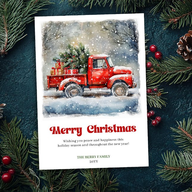 Vintage Cozy Rustic Red Truck Christmas Scene Card (Vintage Cozy Rustic Red Truck Christmas Scene Card)