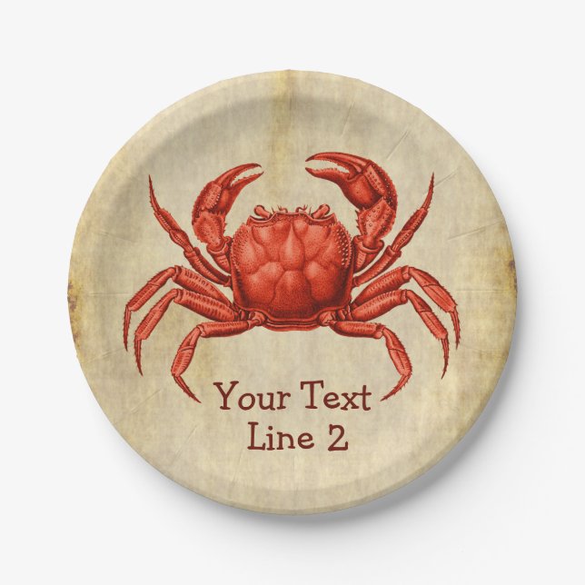 Vintage Crab Design Personalised Paper Plate (Front)