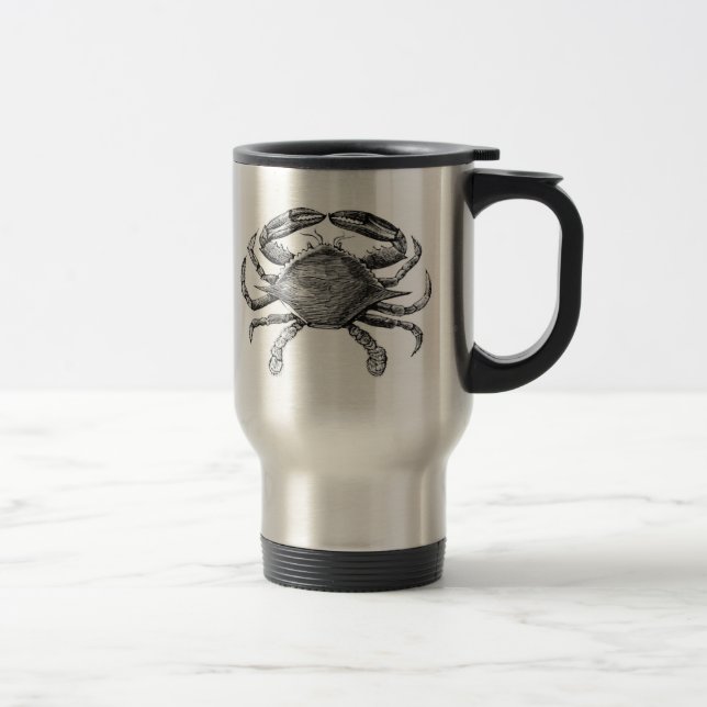 Vintage Crab Drawing Travel Mug (Right)