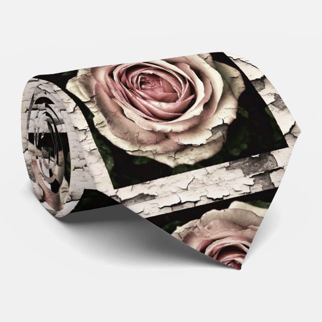 vintage cracked roses tie (Rolled)