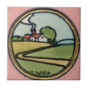Vintage Crafts Era Cottage Scene Tile