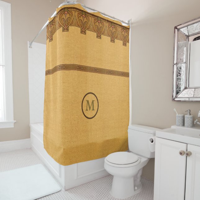 Vintage Craftsman Mission Art Nouveau Frieze Shower Curtain (In Situ)