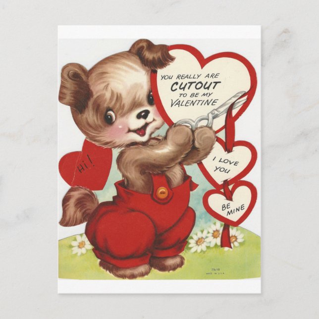 Vintage Crafty Doggy Valentine Holiday Postcard (Front)