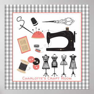 Vintage Crafty Sewing Room Sign Personalised
