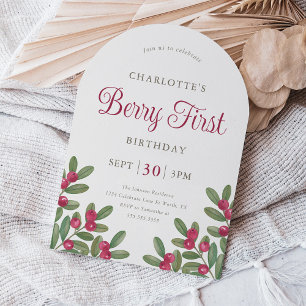 Vintage Cranberry Berry First Birthday Party Arch Invitation