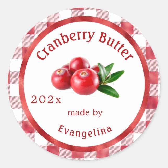 Vintage Cranberry Butter Personalised Canning Classic Round Sticker (Front)