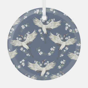 Vintage Crane: Flying Bird Pattern Glass Tree Decoration