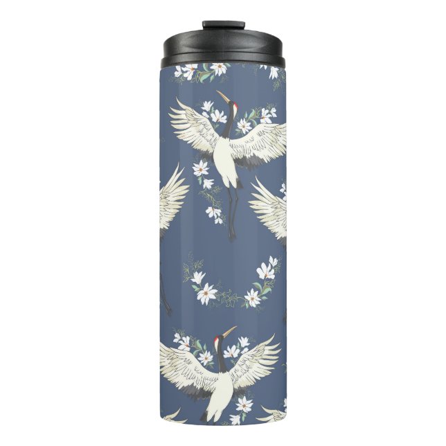 Vintage Crane: Flying Bird Pattern Thermal Tumbler (Front)