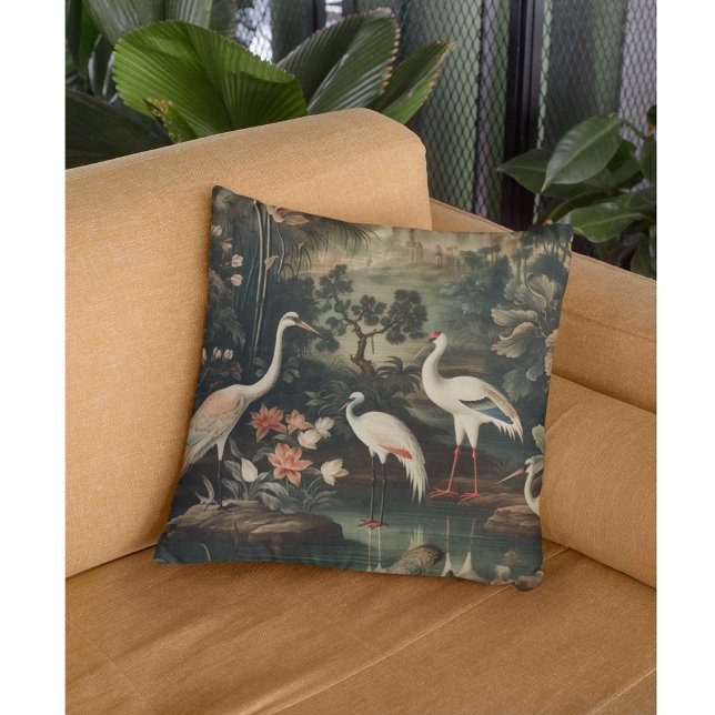 vintage cranes and palaces in the tropics cushion (Creator Uploaded)