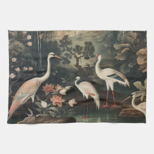 vintage cranes and palaces in the tropics tea towel