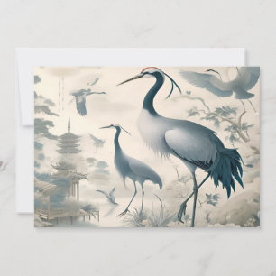 Vintage Cranes Crane Birds Wallpaper Invitation