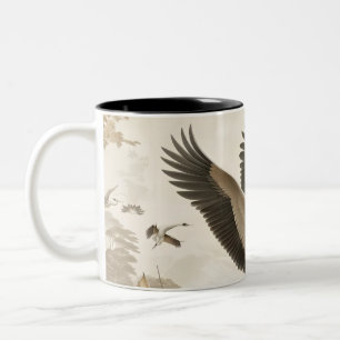 Vintage Cranes Crane Birds Wallpaper Two-Tone Coffee Mug