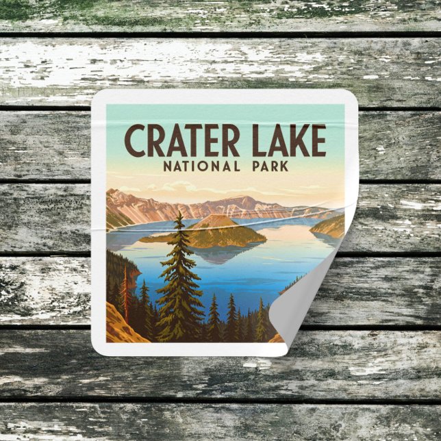 Vintage Crater Lake National Park Square Sticker (Creator Uploaded)