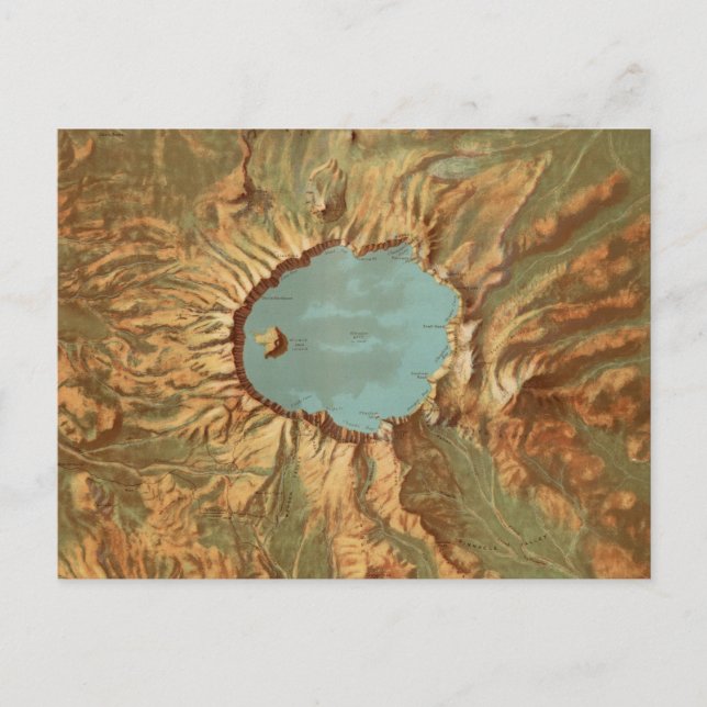 Vintage Crater Lake Oregon Map Postcard (Front)