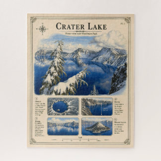 Vintage Crater Lake Winter Landscape Jigsaw Puzzle