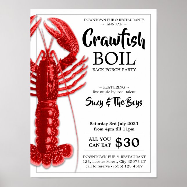 Vintage Crawfish Boil Party Restaurant Promotional Poster (Front)