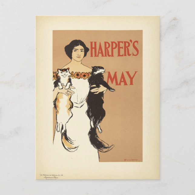 Vintage Crazy Cat Lady Art Nouveau Postcard (Front)