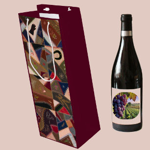 Vintage Crazy Patchwork Quilt Colourful Elegant Wine Gift Bag