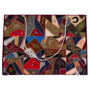 Vintage Crazy Patchwork Quilt Colourful Gift Bag