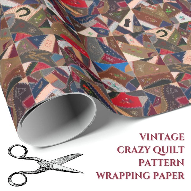  Vintage Crazy Patchwork Quilt Wrapping Paper (This unique vintage patchwork quilt pattern gift wrap will add a special touch to your gifts!)