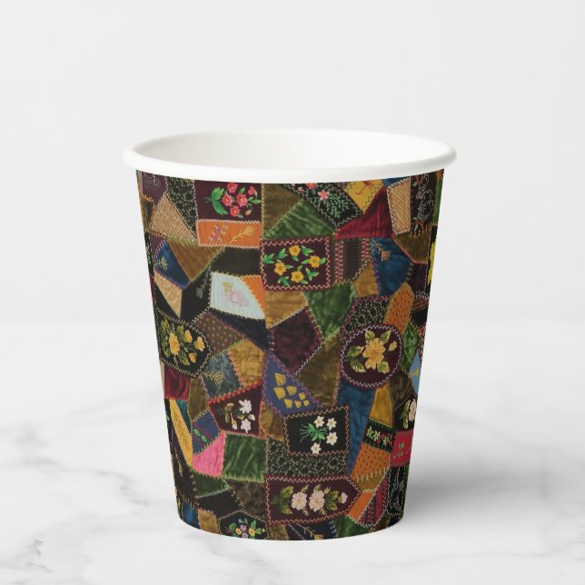 Vintage Crazy Quilt Paper Cups (Front)