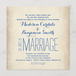 Vintage Cream and Blue Rustic Wedding Invitations