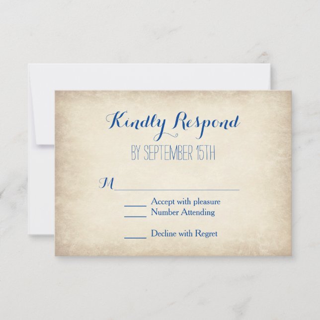 Vintage Cream and Blue Rustic Wedding RSVP Cards (Front)