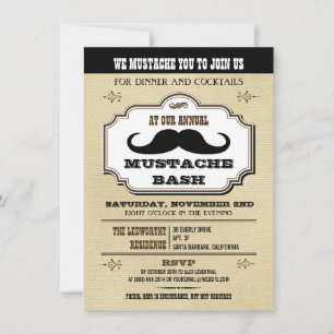 Vintage Cream and Brown Moustache Bash Invitation
