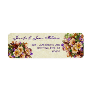 Vintage Cream and Purple Flowers Wedding Label