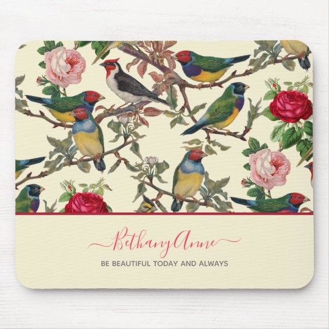 Vintage Cream and Red Chinoiserie Victorian Birds  Mouse Mat (Front)