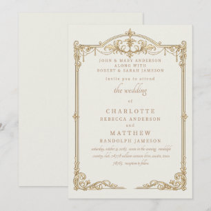 Vintage Cream Both Parents Frame Wedding Invitation