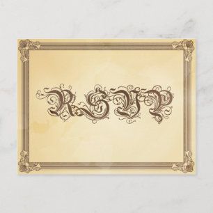 Vintage Cream & Brown Poster Wedding RSVP Invitation Postcard