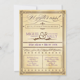 Vintage Cream & Brown Swedish Wedding Invitation